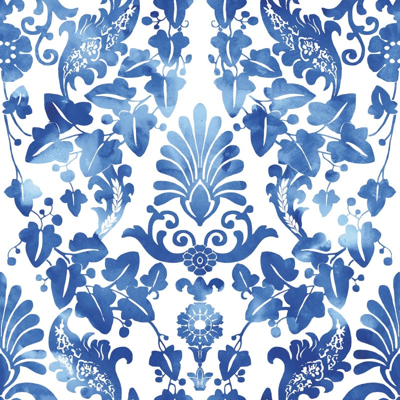 RoomMates RMK11597RL Blue Vine Damask Peel and Stick Wallpaper - Image 1